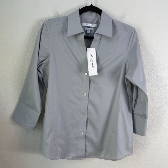 NEW Foxcroft Womens Small Silver Easy Care Solid Poplin No Iron Button Up Blouse - Picture 7 of 10